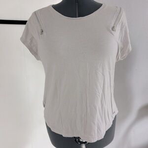 DKNY Zip Shoulder Tee in Light Gray EUC